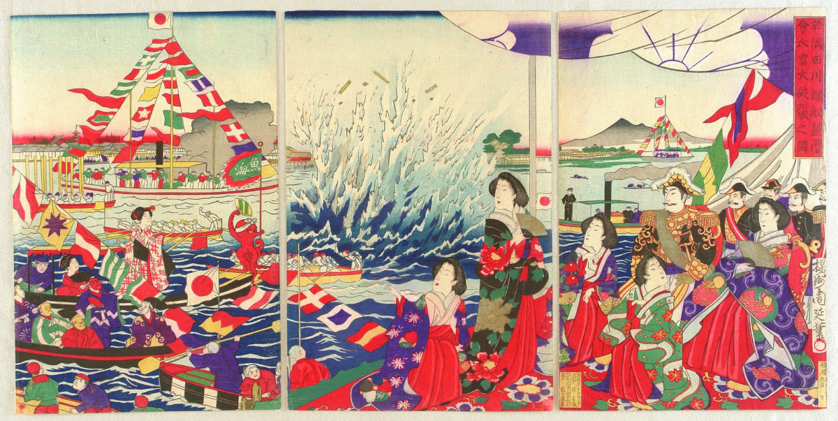 Traditional painting showing women wearing kimonos Traditional painting showing women wearing kimonos