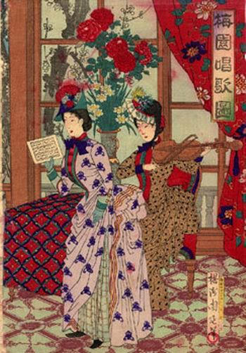 Painting showing women who wear kimonos Painting showing women who wear kimonos