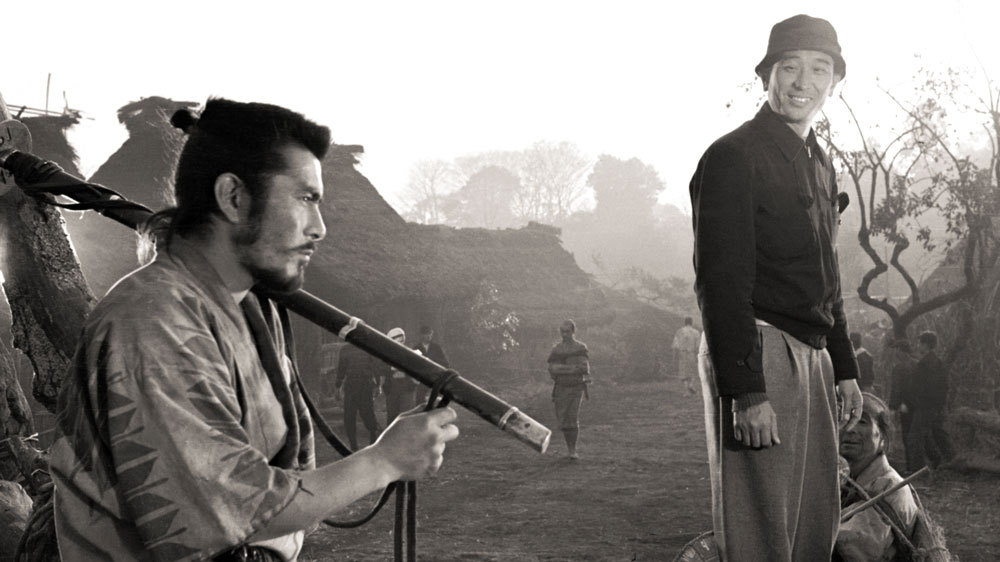 Seven Samurai, on set with Mifune and Kurosawa