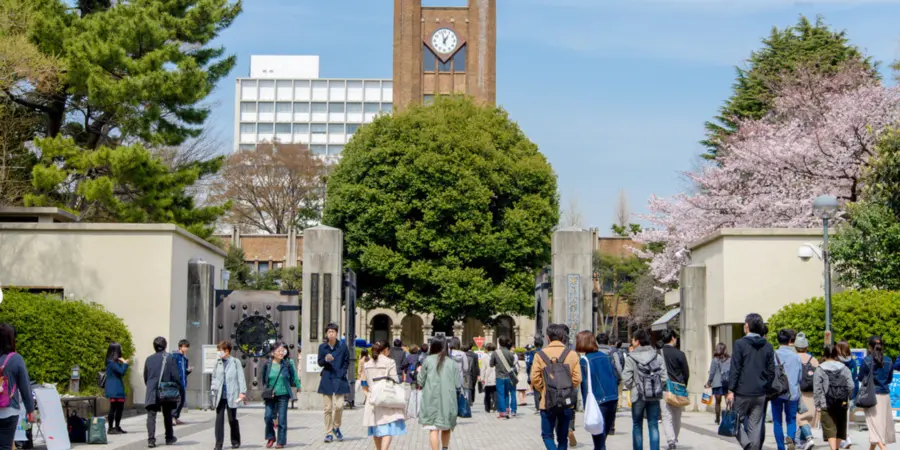 university students on campus on a Japanese university