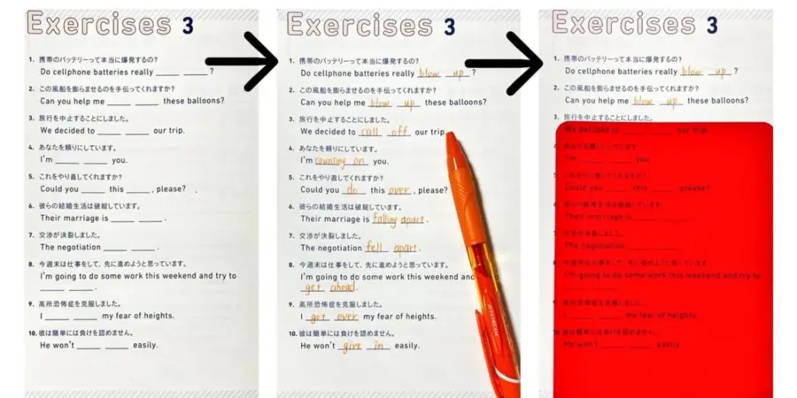 Exercise sheets with the Magic Red Sheets used to Review Lessons in Japanese school