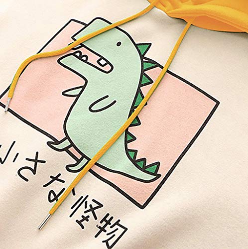 Gofodn Pullover Hoodie for Women Sweatshirts Casual Loose Plus Size Dinosaur Patchwork Long Sleeve Tops 