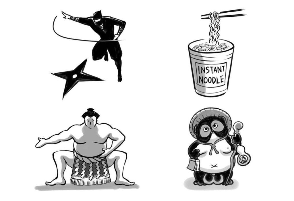 illustrations elements of Japanese culture