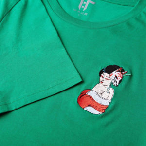 Green Geisha T-shirt closeup