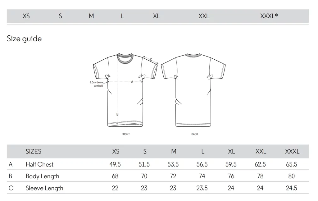 Men's T-shirt Size Chart