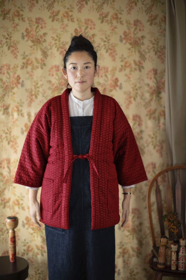 Red Sashiko Stitch Hanten Jacket