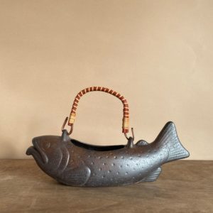 brown ceramic fish teapot