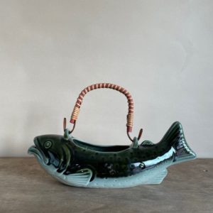Green ceramic fish teapot