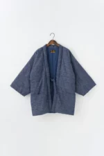 Blue Grey Hand-Twisted Thread Hanten Jacket front