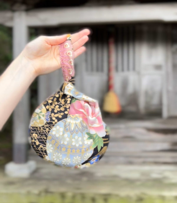 Sakura, Kiku, Botan & Gold Seigaiha Double Sided Knot Bag