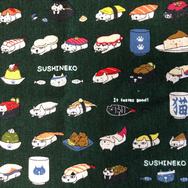 Set of 2 placemats - green sushi cat