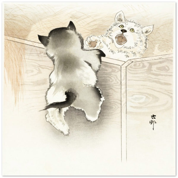 Two Playing Dogs by Ohara Koson
