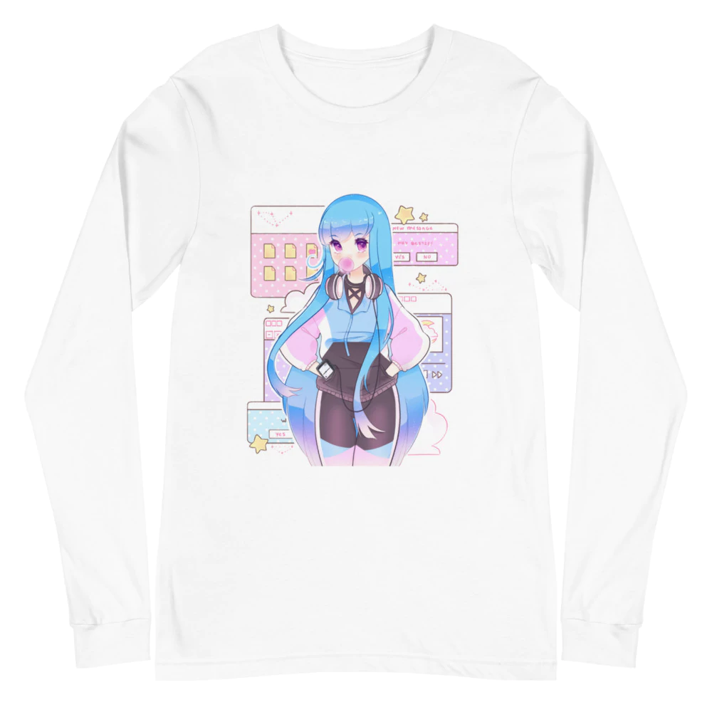 Designed by breadwithbutter.exe. Enrich your wardrobe with our Digital Waifu Long Sleeve Anime T-shirt. For a casual look, combine it with your favorite jeans, and layer it with a button-up shirt, a zip-up hoodie, or a snazzy jacket. Dress it up with formal trousers or chinos to achieve a more professional look.• 100% combed and ring-spun cotton
• Heather colors are 52% combed and ring-spun cotton, 48% polyester
• Athletic Heather is 90% combed and ring-spun cotton, 10% polyester
• Fabric weight: 4.2 oz/yd² (142.4 g/m²)
• 32 singles
• Regular fit
• Side-seamed construction
• Crewneck
• Cover-stitched collar
• 2″ (5 cm) ribbed cuffs
• Blank product sourced from Nicaragua, Honduras, Guatemala, or the US