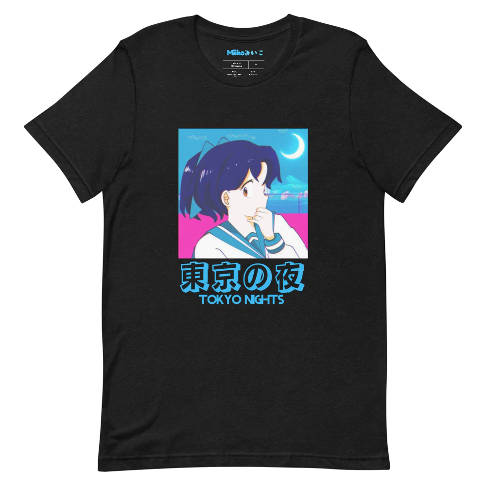 Designed by Club2Tokyo, this Tokyo Nights Anime T-Shirt is everything you've dreamed of and more. It feels soft and lightweight, with the right amount of stretch. It's comfortable and flattering for all.• 100% combed and ring-spun cotton (Heather colors contain polyester)
• Ash color is 99% combed and ring-spun cotton, 1% polyester
• Heather colors are 52% combed and ring-spun cotton, 48% polyester
• Athletic and Black Heather are 90% combed and ring-spun cotton, 10% polyester
• Heather Prism colors are 99% combed and ring-spun cotton, 1% polyester
• Fabric weight: 4.2 oz (142 g/m2)
• Pre-shrunk fabric
• Side-seamed construction
• Shoulder-to-shoulder taping 