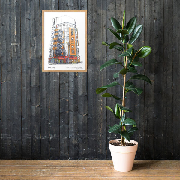 Colored Artwork of the Sega Akibahara Building 2 or the Gigo 2 Building, displayed in a wall beside a plant