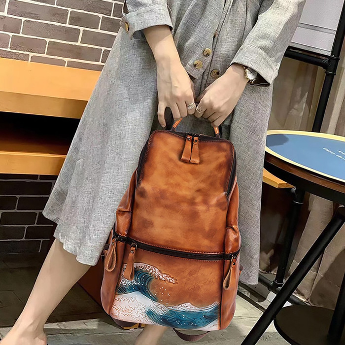 Great Wave Leather Backpack