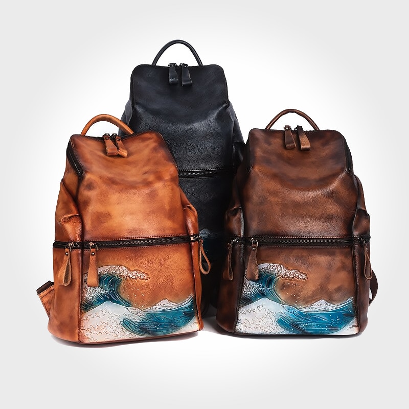 Great Wave Leather Backpack