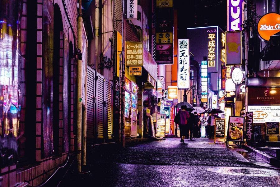 classic neon lit japanese street