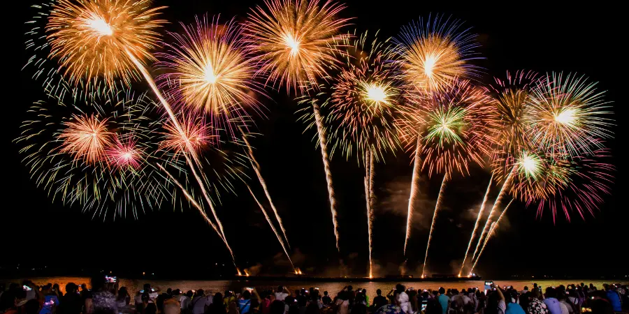 Hanabi Fireworks on the night sky in april, Japan