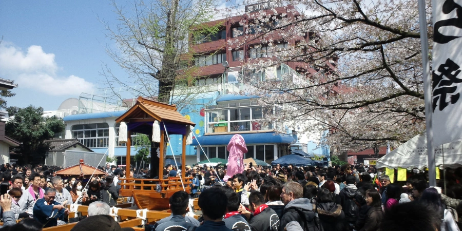 The Kanamara Matsuri, centered on the Kanayama Shrine where the god Kanayama-hiko and the goddess Kanayama-hime are venerated.