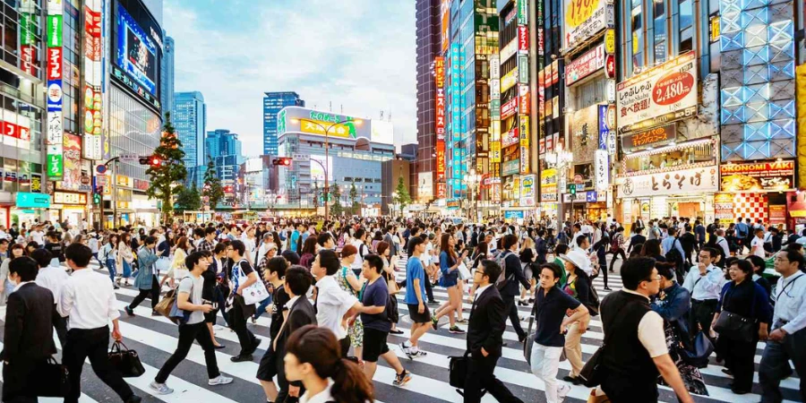 People crossing in a busy city in Japan