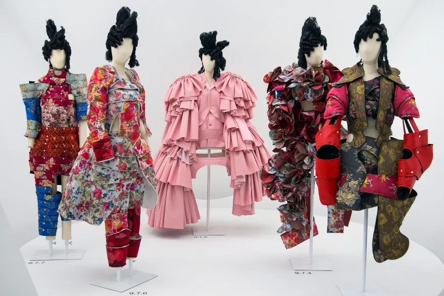 A collection of dresses by Kawakubo and Miyake