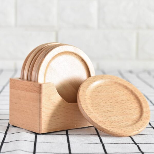 Japanese Wooden Tea Coaster Set - Image 1