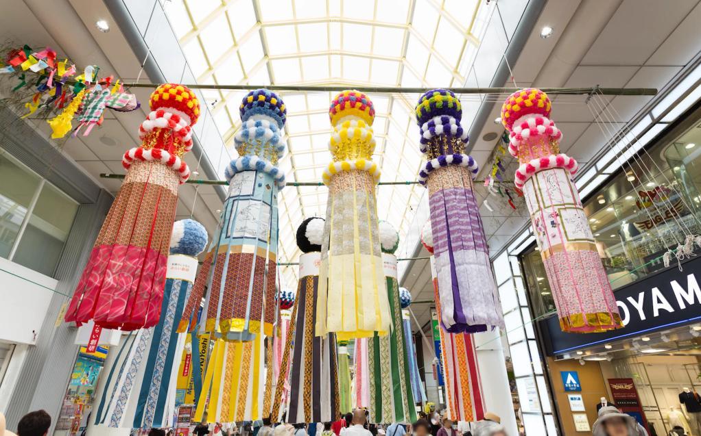 Sendai Tanabata Festival Vibrant lanterns hanging during Sendai Tanabata Festival