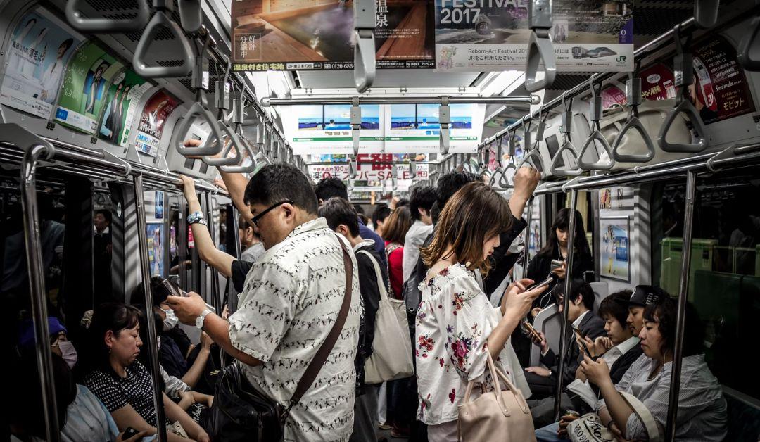 Crowded public transportation in Japan