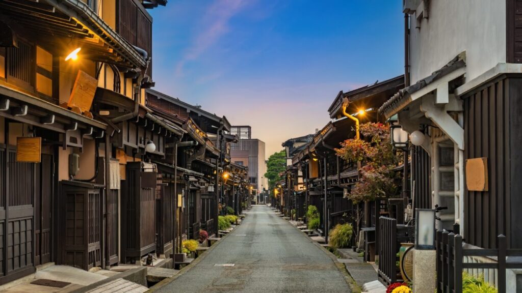 Wooden architecture along narrow streets in Takayama Wooden architecture along narrow streets in Takayama