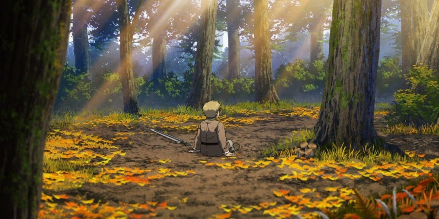 Thorfinn playing in a forest