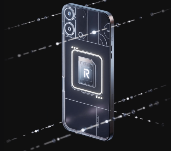 Revolut eSIM graphic showing a smartphone with a glowing eSIM chip on its back