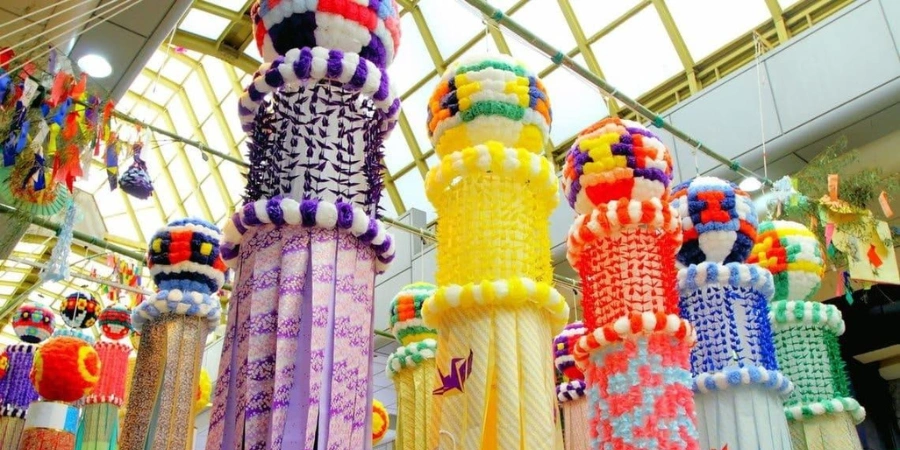 Colourful streamers and decorations in Sendai Tanabata Festival, Miyagi Prefecture
