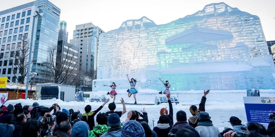 Female idols performing during the Sapporo Snow Festival