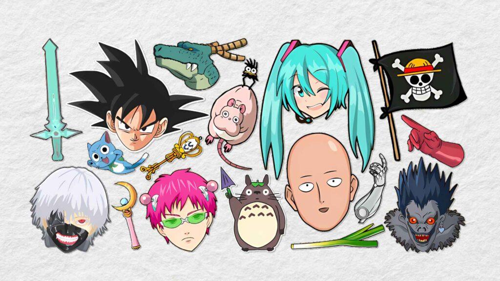 A collection of anime-themed cursor heads A collection of anime-themed cursor heads