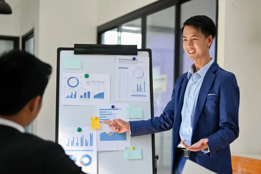 Businessman doing a business pitch