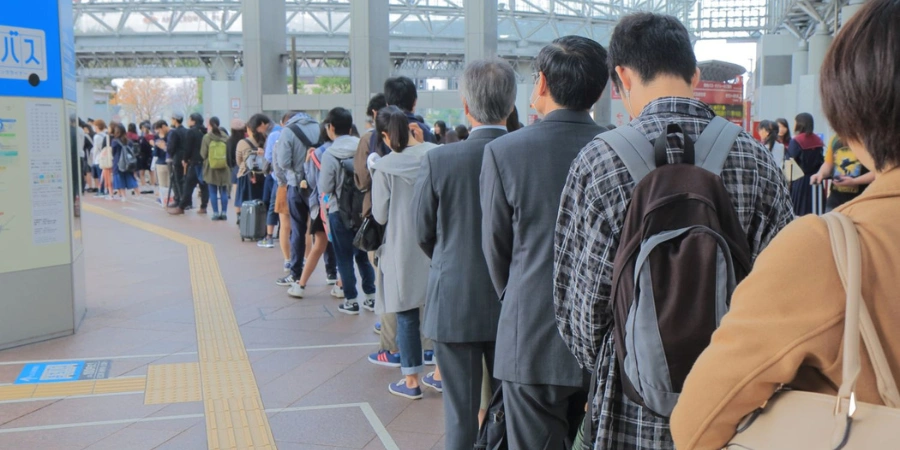 Japanese people observing proper queuing