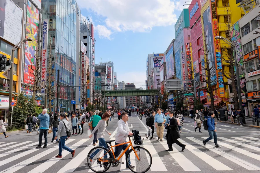 Pedestrian busy crossing the street in Japan