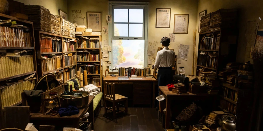 The man in an office full of books