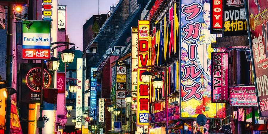 Busy street with neon lights in Kabukicho