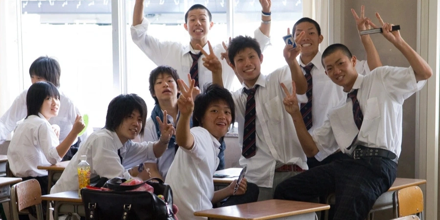 Japanese high school Students posing for a photo