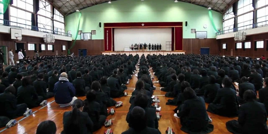 Students assembly at a Japanese school