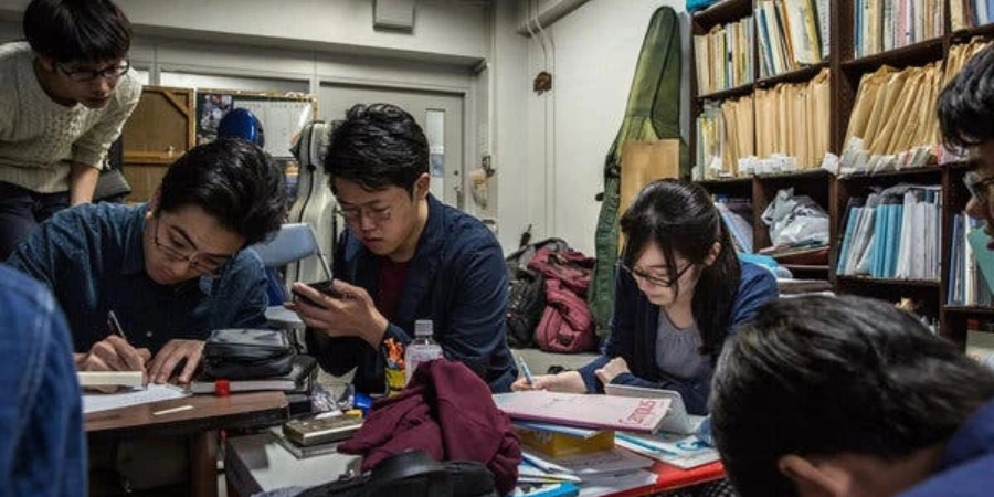 A group of Japanese university students