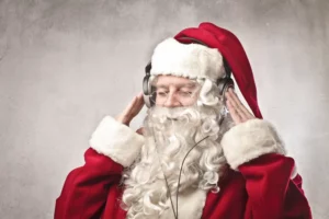 Santa listening to Japanese Xmas Songs