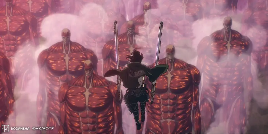 Survey Corps solider fighting an army of Colossal Titans in the new Attack on Titan Movie
