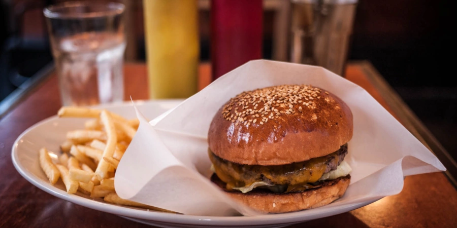 burger and fries at Golden Brown, Nakameguro