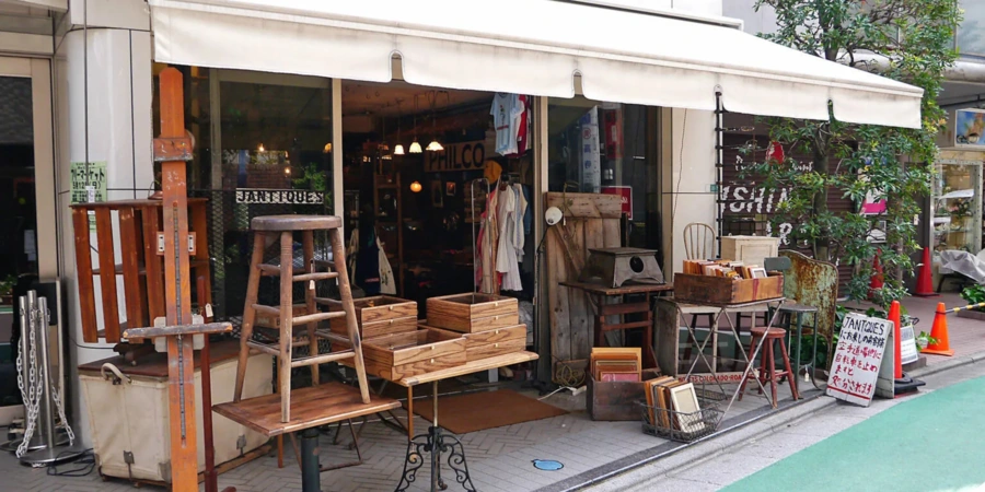 shop front of famous Antique store J'Antiques in Nakameguro