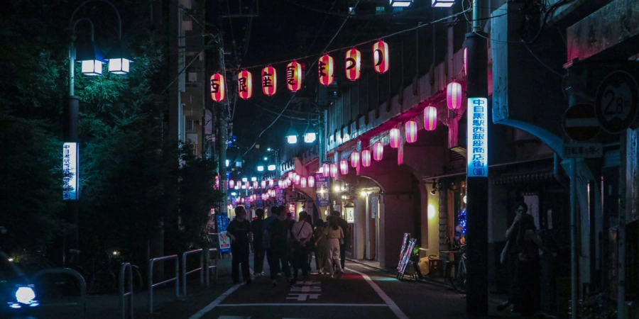 street view at night of Nakameguro