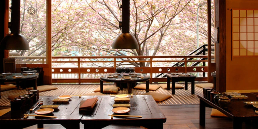 Interior of riverside Yakitori restaurant, Yakitori Akira in Nakameguro