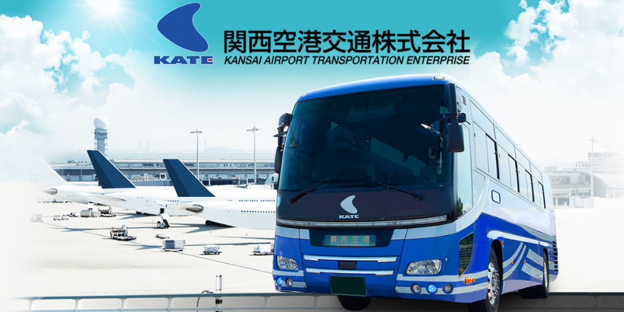 Blue bus in a Kansai airport airport transfer advertisement